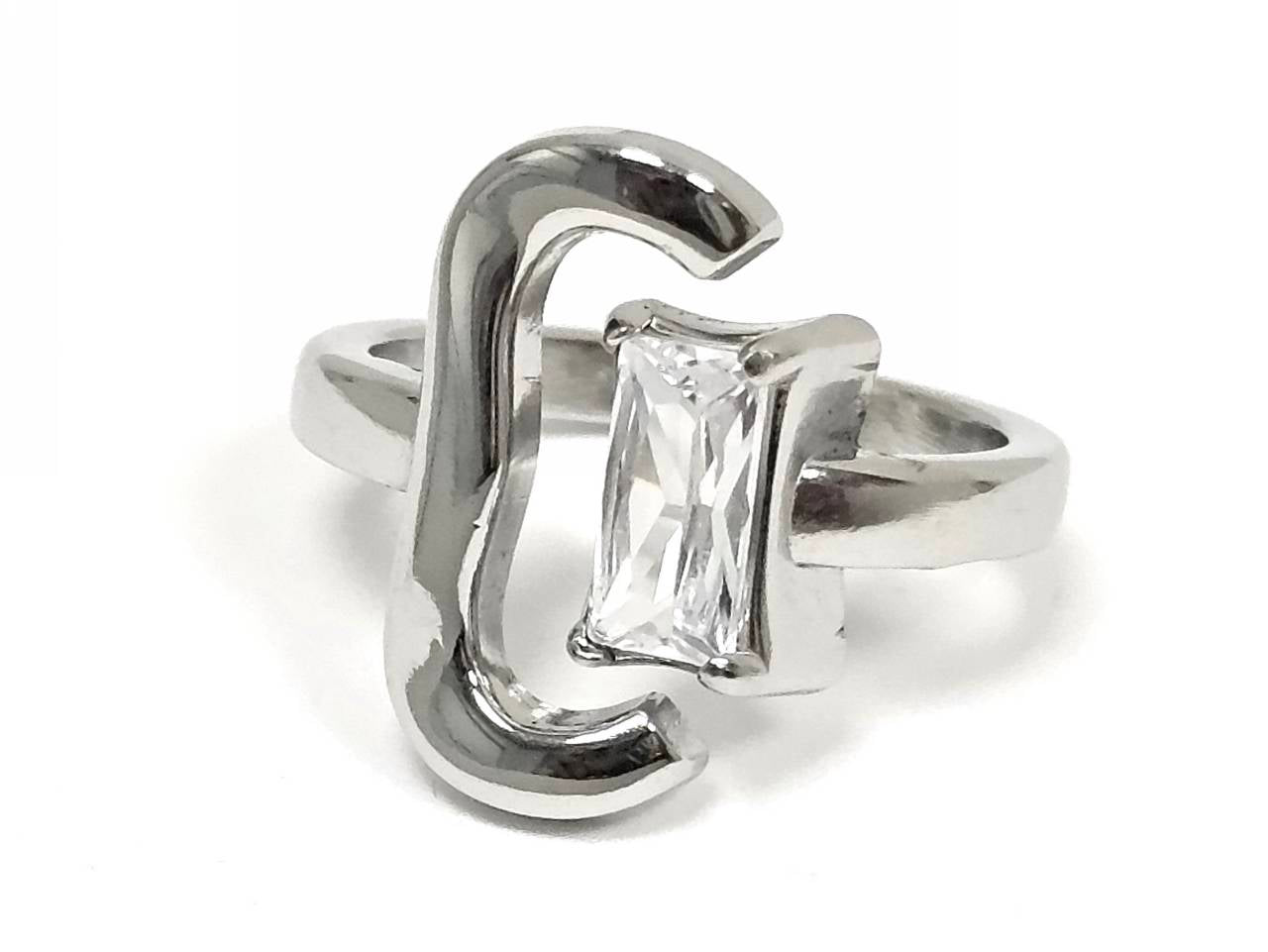 Δαχτυλίδι Ατσάλι 316L, με στρας σε χρώμα Ασημί