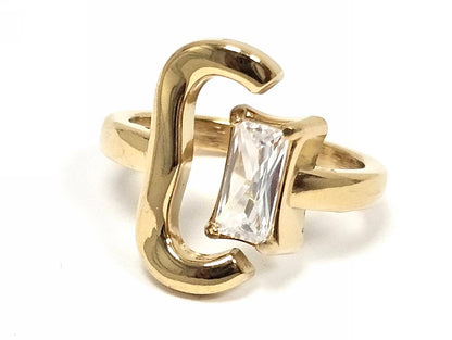 Δαχτυλίδι Ατσάλι 316L, με στρας σε χρώμα Χρυσαφί