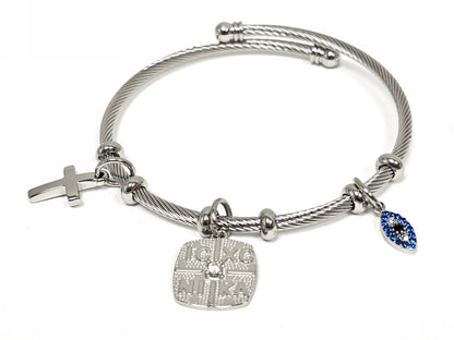 Βραχιόλι Ατσάλι 316L, με σταυρό , μαρτυρικό , μάτι και στρας σε χρώμα Ασημί