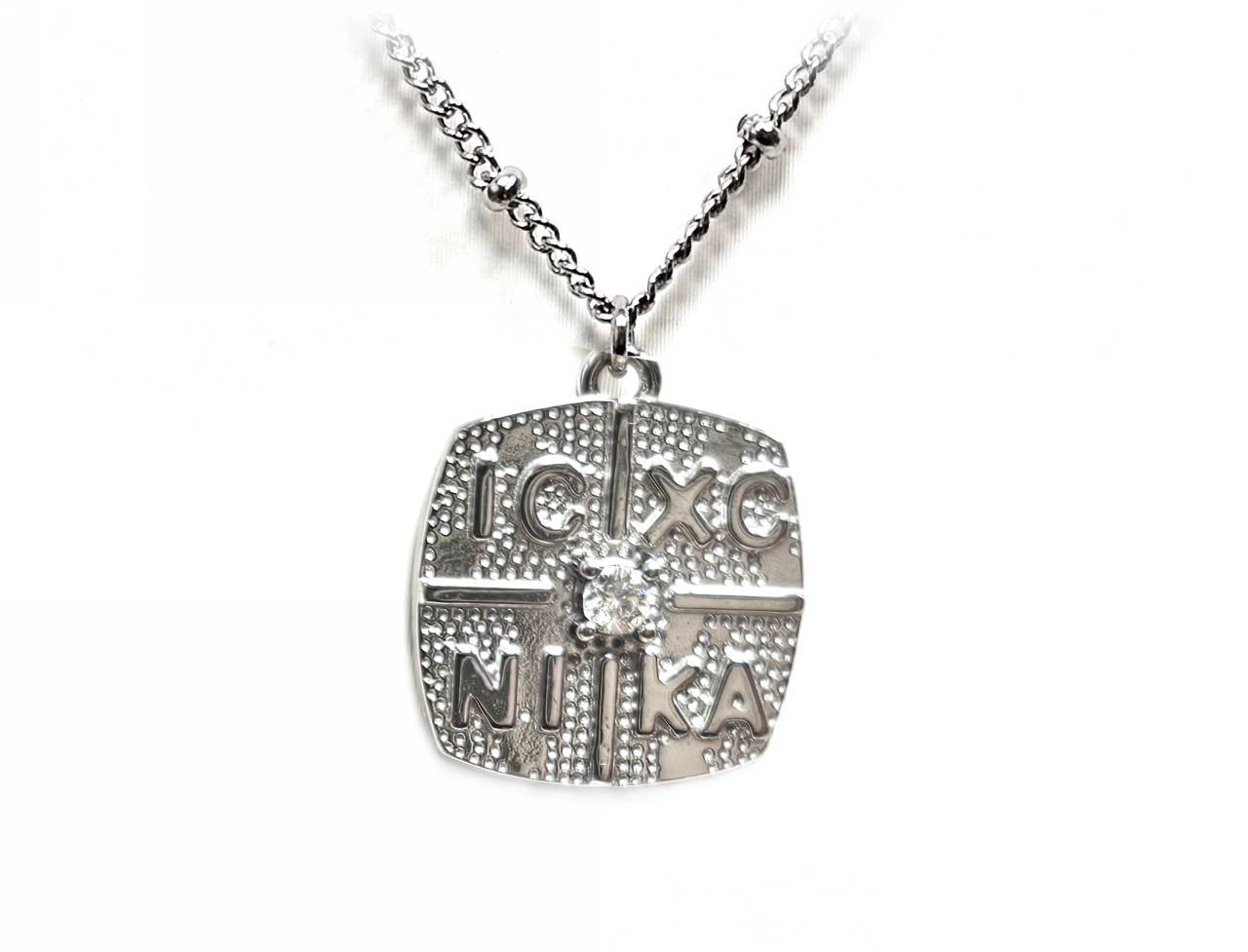 Κολιέ Ατσάλι 316L, αλυσίδα με σταυρό και στρας σε χρώμα Ασημί