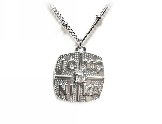 Κολιέ Ατσάλι 316L, αλυσίδα με σταυρό και στρας σε χρώμα Ασημί