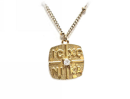 Κολιέ Ατσάλι 316L, αλυσίδα με σταυρό και στρας σε χρώμα Χρυσαφί