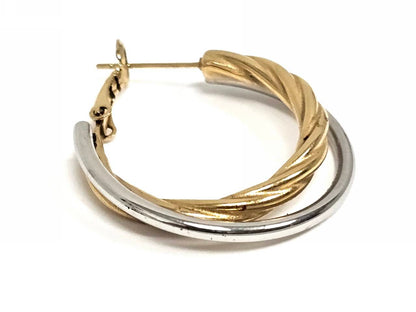 Σκουλαρίκια Ατσάλι 316L, διπλός κρίκος σε χρώμα Ασημί και χρώμα Χρυσαφί