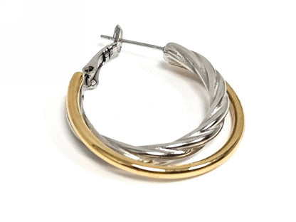 Σκουλαρίκια Ατσάλι 316L, διπλός κρίκος σε χρώμα Ασημί και χρώμα Χρυσαφί