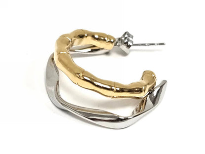 Σκουλαρίκια Ατσάλι 316L, διπλός κρίκος σε χρώμα Ασημί και χρώμα Χρυσαφί