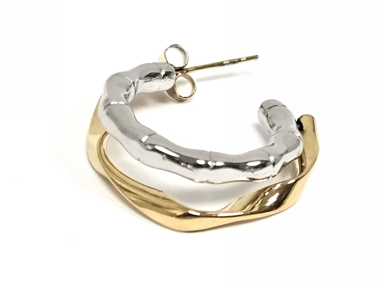 Σκουλαρίκια Ατσάλι 316L, διπλός κρίκος σε χρώμα Ασημί και χρώμα Χρυσαφί