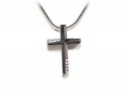 Κολιέ Ατσάλι 316L, αλυσίδα με σταυρό και στρας σε χρώμα Ασημί