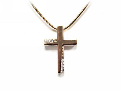 Κολιέ Ατσάλι 316L, αλυσίδα με σταυρό και στρας σε χρώμα Χρυσαφί