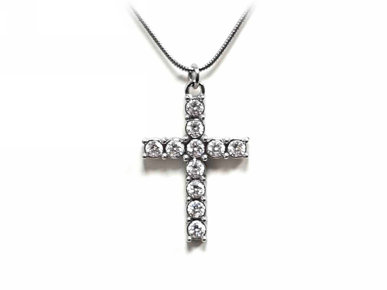 Κολιέ Ατσάλι 316L, αλυσίδα με σταυρό και στρας σε χρώμα Ασημί