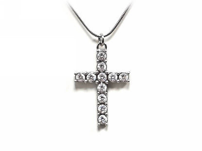 Κολιέ Ατσάλι 316L, αλυσίδα με σταυρό και στρας σε χρώμα Ασημί