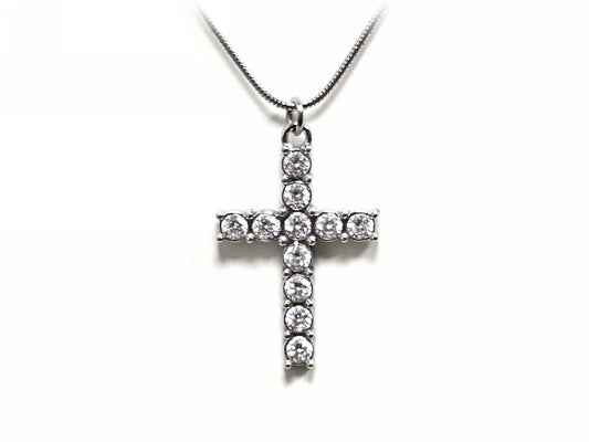 Κολιέ Ατσάλι 316L, αλυσίδα με σταυρό και στρας σε χρώμα Ασημί