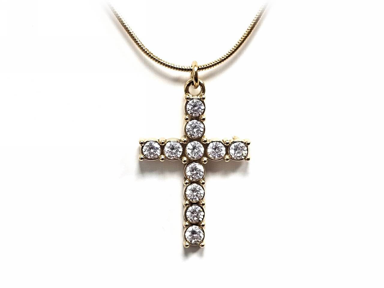 Κολιέ Ατσάλι 316L, αλυσίδα με σταυρό και στρας σε χρώμα Χρυσαφί