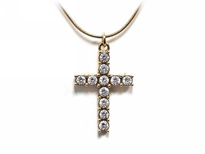 Κολιέ Ατσάλι 316L, αλυσίδα με σταυρό και στρας σε χρώμα Χρυσαφί