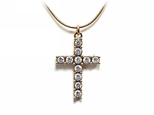 Κολιέ Ατσάλι 316L, αλυσίδα με σταυρό και στρας σε χρώμα Χρυσαφί