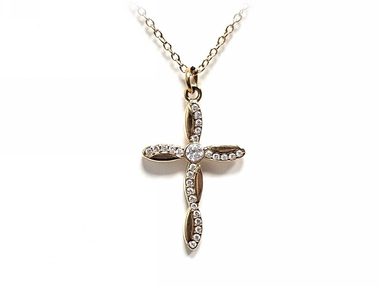 Κολιέ Ατσάλι 316L, αλυσίδα με σταυρό και στρας σε χρώμα Χρυσαφί