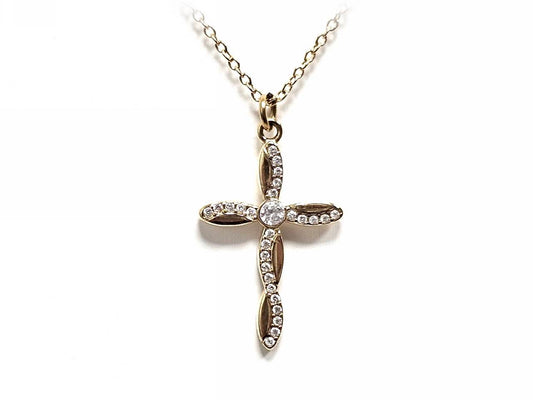 Κολιέ Ατσάλι 316L, αλυσίδα με σταυρό και στρας σε χρώμα Χρυσαφί