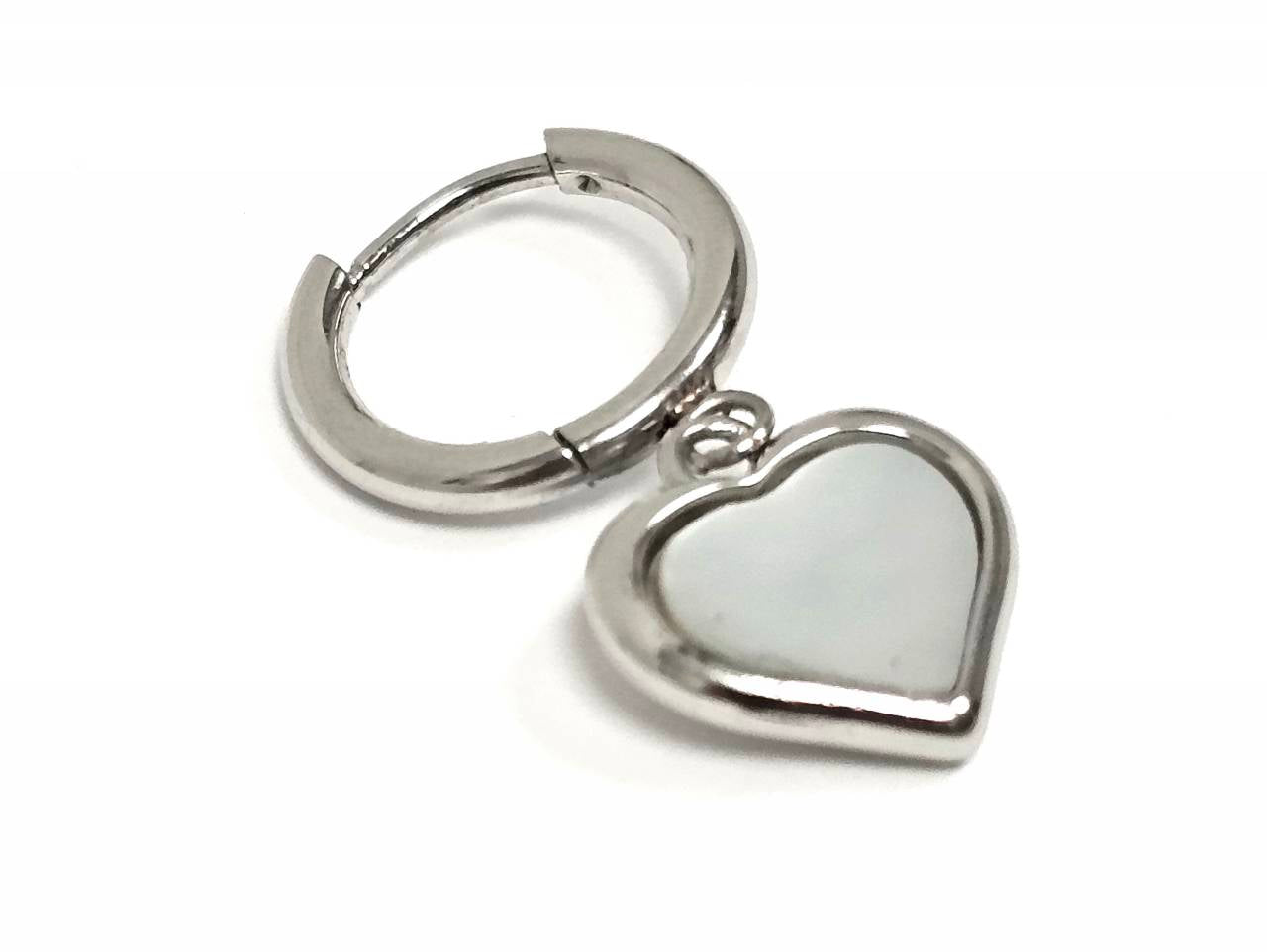 Σκουλαρίκια Ατσάλι 316L, κρίκος με καρδιά και φίλντισι σε χρώμα Ασημί