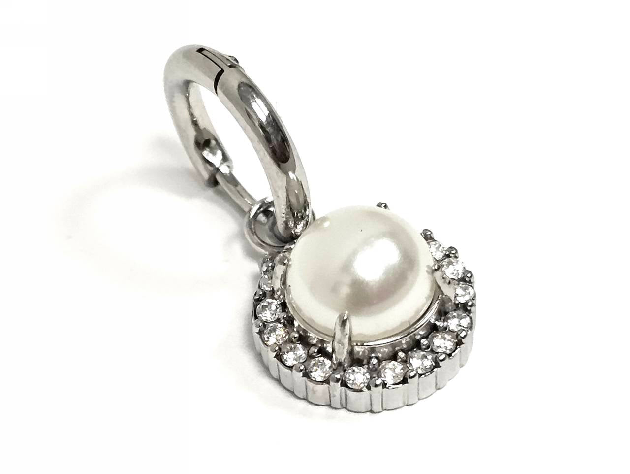 Σκουλαρίκια Ατσάλι 316L, κρίκος με πέρλα και στρας σε χρώμα Ασημί