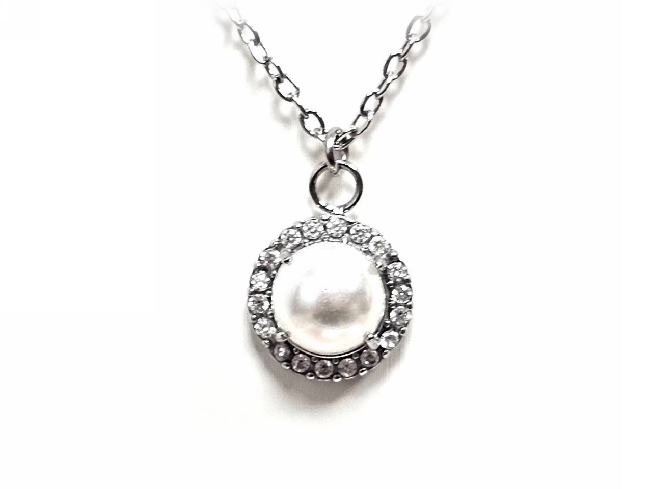 Κολιέ Ατσάλι 316L, αλυσίδα με πέρλα και στρας σε χρώμα Ασημί