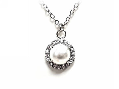 Κολιέ Ατσάλι 316L, αλυσίδα με πέρλα και στρας σε χρώμα Ασημί