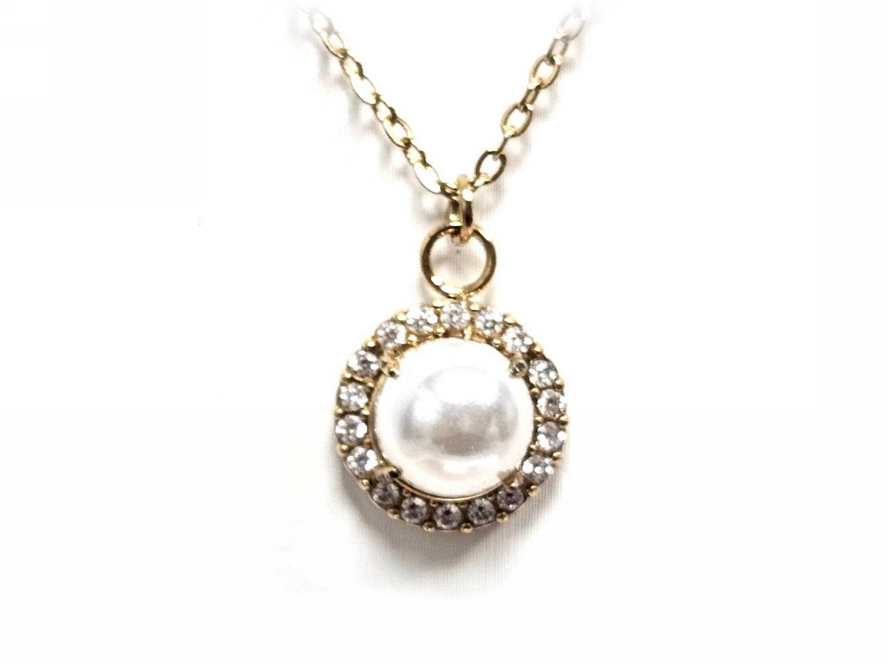 Κολιέ Ατσάλι 316L, αλυσίδα με πέρλα και στρας σε χρώμα Χρυσαφί