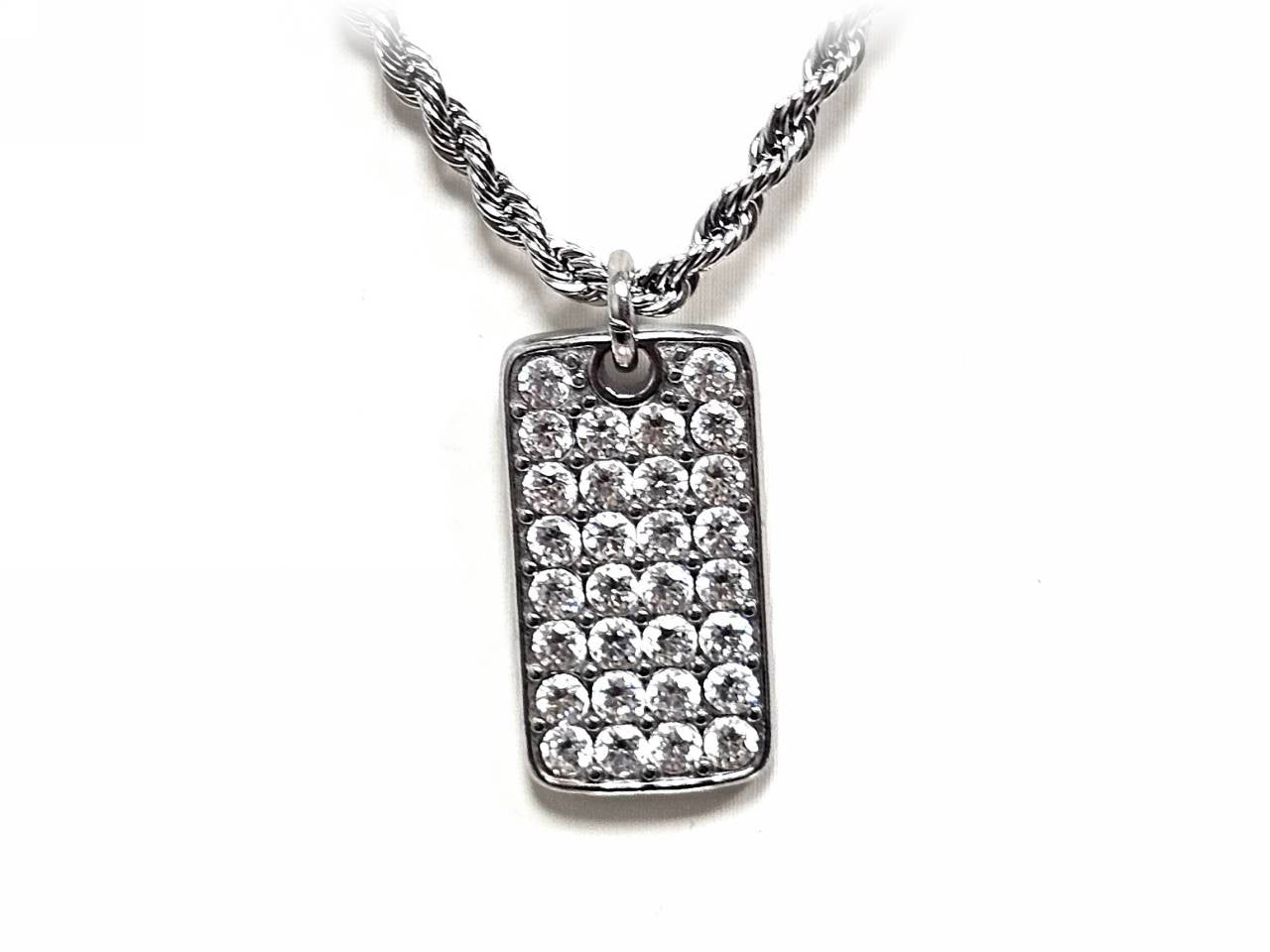 Κολιέ Ατσάλι 316L, αλυσίδα με στρας σε χρώμα Ασημί 2cm