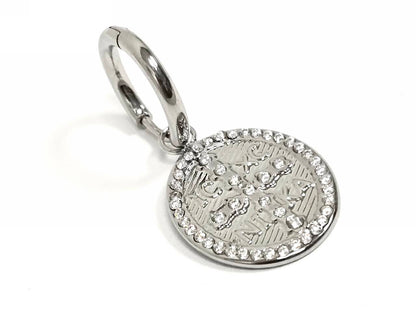 Σκουλαρίκια Ατσάλι 316L, κρίκος με σταυρό και στρας σε χρώμα Ασημί