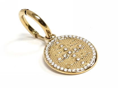 Σκουλαρίκια Ατσάλι 316L, κρίκος με σταυρό και στρας σε χρώμα Χρυσαφί