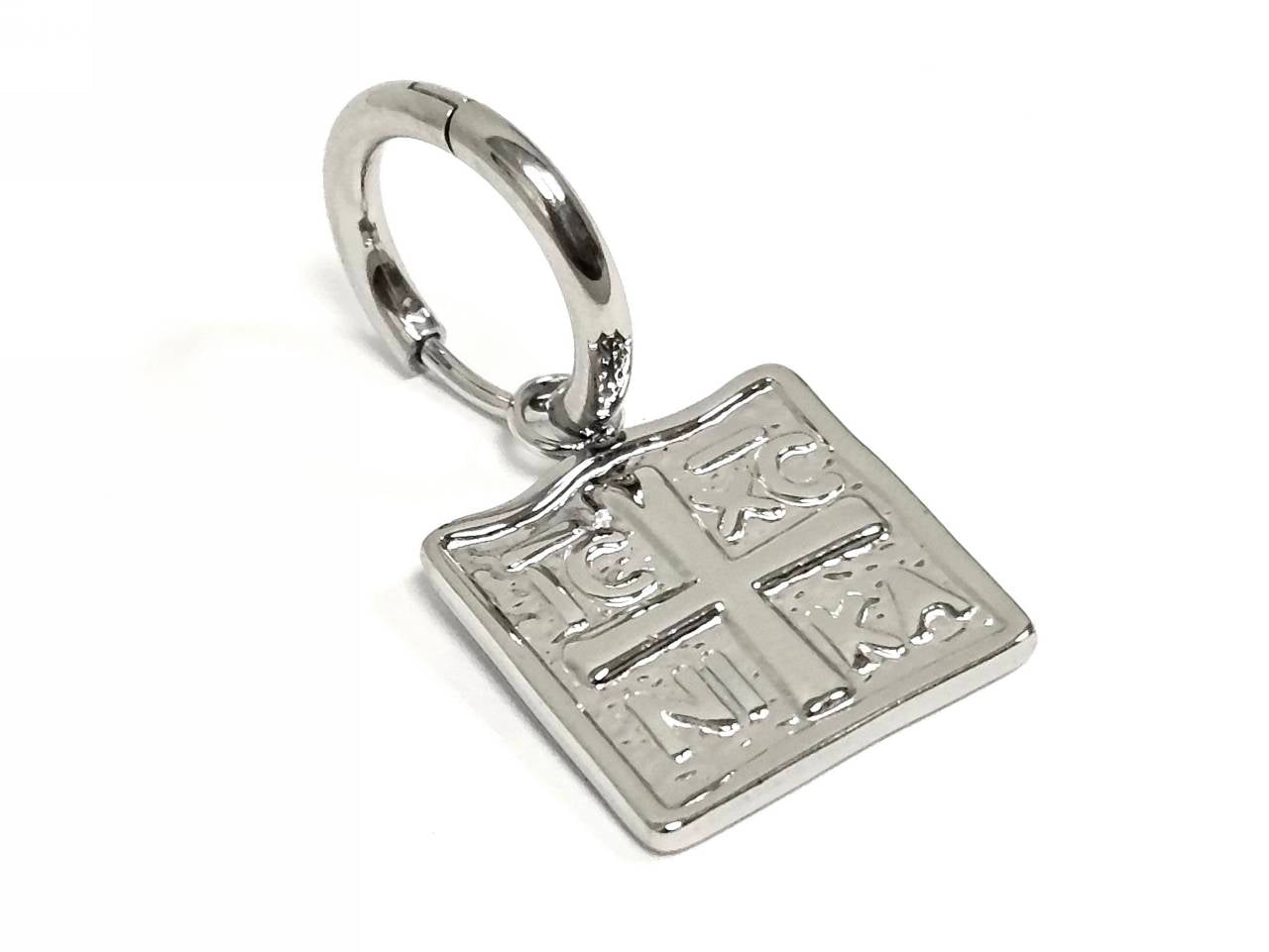 Σκουλαρίκια Ατσάλι 316L, κρίκος με σταυρό σε χρώμα Ασημί