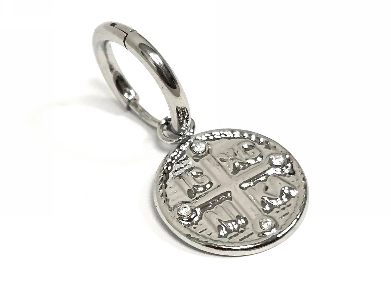 Σκουλαρίκια Ατσάλι 316L, κρίκος με σταυρό και στρας σε χρώμα Ασημί