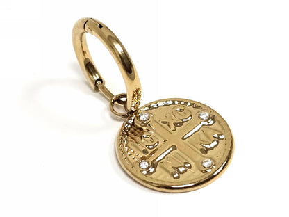 Σκουλαρίκια Ατσάλι 316L, κρίκος με σταυρό και στρας σε χρώμα Χρυσαφί