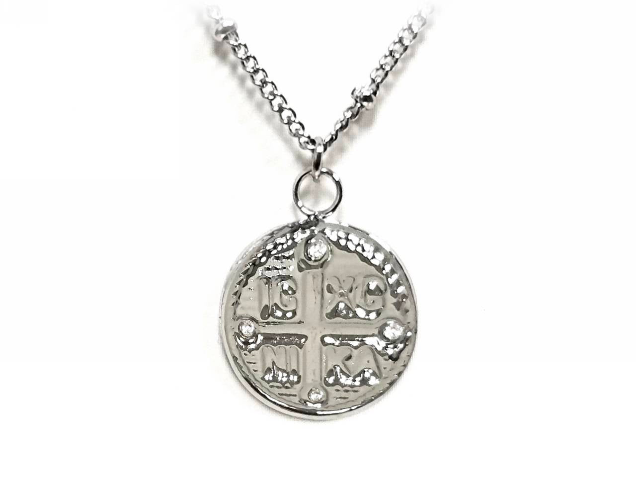 Κολιέ Ατσάλι 316L, αλυσίδα με σταυρό και στρας σε χρώμα Ασημί