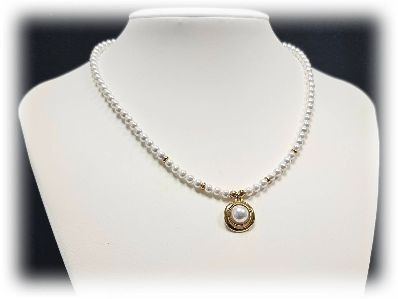 Κολιέ Ατσάλι 316L, αλυσίδα με πέρλα σε χρώμα Χρυσαφί