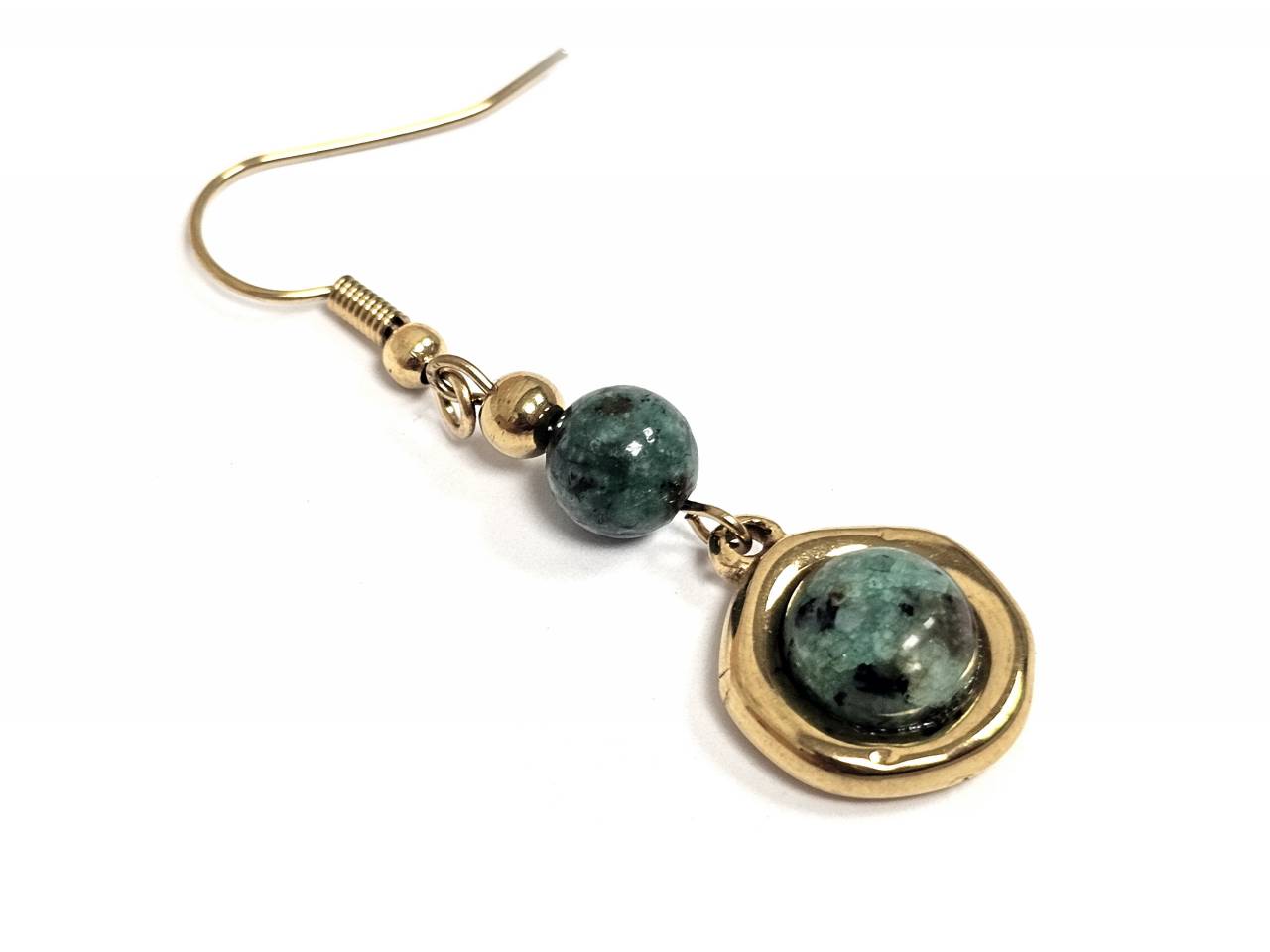 Γυναικεία Σκουλαρίκια Ατσάλι 316L Χρυσαφί με Μαλαχίτη | 2610-228X