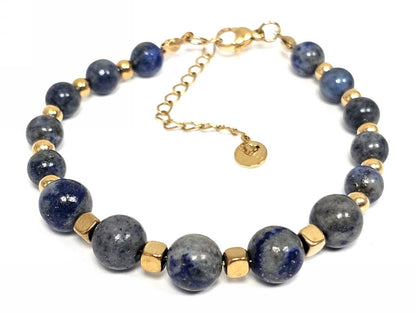 Γυναικείο Βραχιόλι Lapis Lazuli με Χρυσαφί Ατσάλι και Αιματίτη | 2610-242X