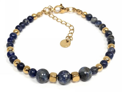Γυναικείο Χρυσαφί Βραχιόλι με Πέτρες Lapis Lazuli και Αιματίτη | 2610-243X