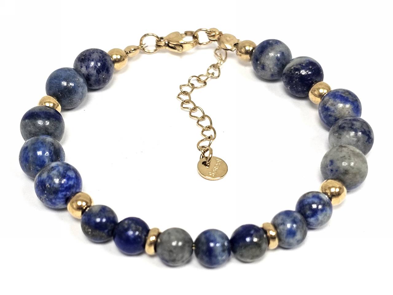 Γυναικείο Βραχιόλι με Πέτρες Lapis Lazuli & Χρυσαφί Ατσάλι | 2610-244X