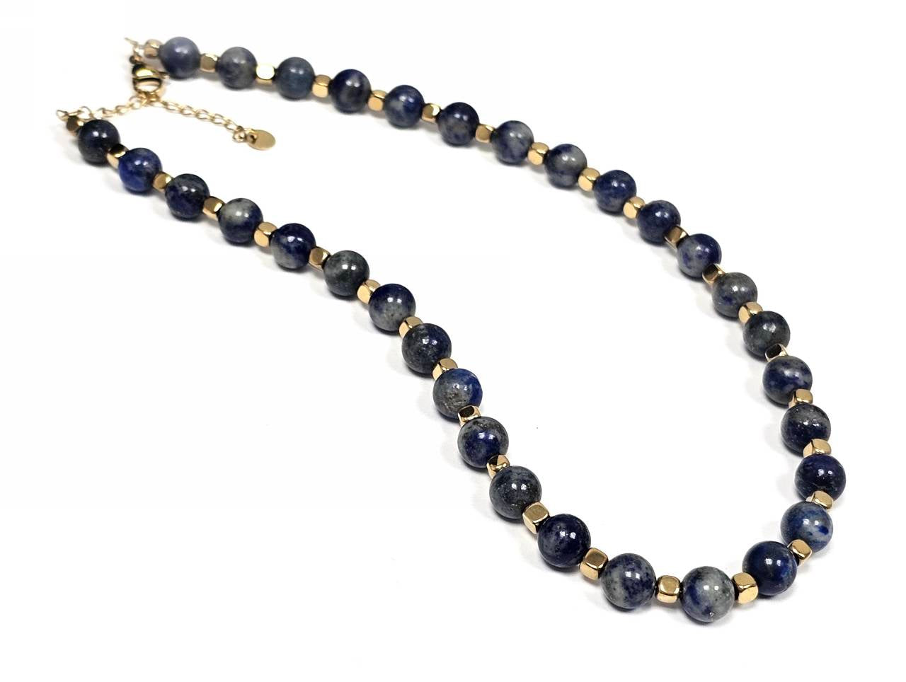 Γυναικείο Κολιέ με Χάντρες Lapis Lazuli και Χρυσαφί Ατσάλι | 2610-585X