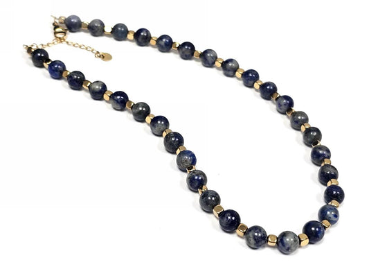 Γυναικείο Κολιέ με Χάντρες Lapis Lazuli και Χρυσαφί Ατσάλι | 2610-585X