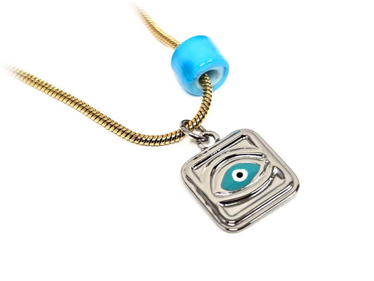 Γυναικείο Ατσάλινο Κολιέ με Χρυσή Αλυσίδα και Ασημί Μάτι | 2612-401X