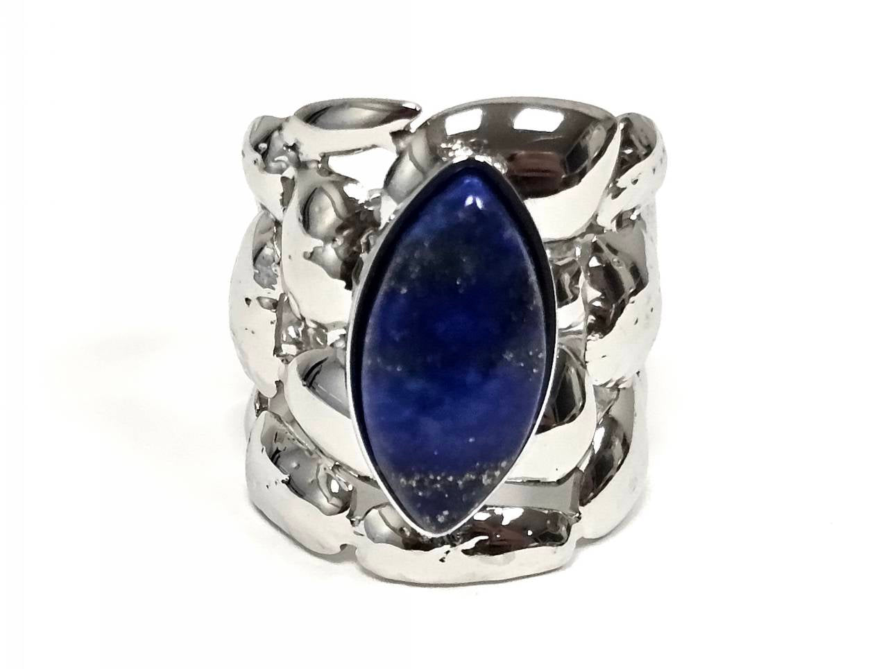 Γυναικείο Ασημί Ατσάλινο Δαχτυλίδι Statement με Lapis Lazuli | 2612-153A