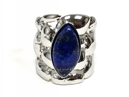 Γυναικείο Ασημί Ατσάλινο Δαχτυλίδι Statement με Lapis Lazuli | 2612-153A