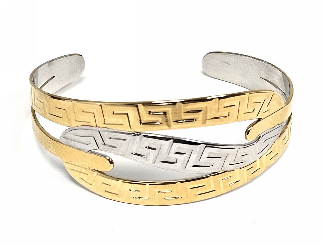 Γυναικείο Ατσάλινο Βραχιόλι Cuff Δίχρωμο με Μαίανδρο | 2612-302X