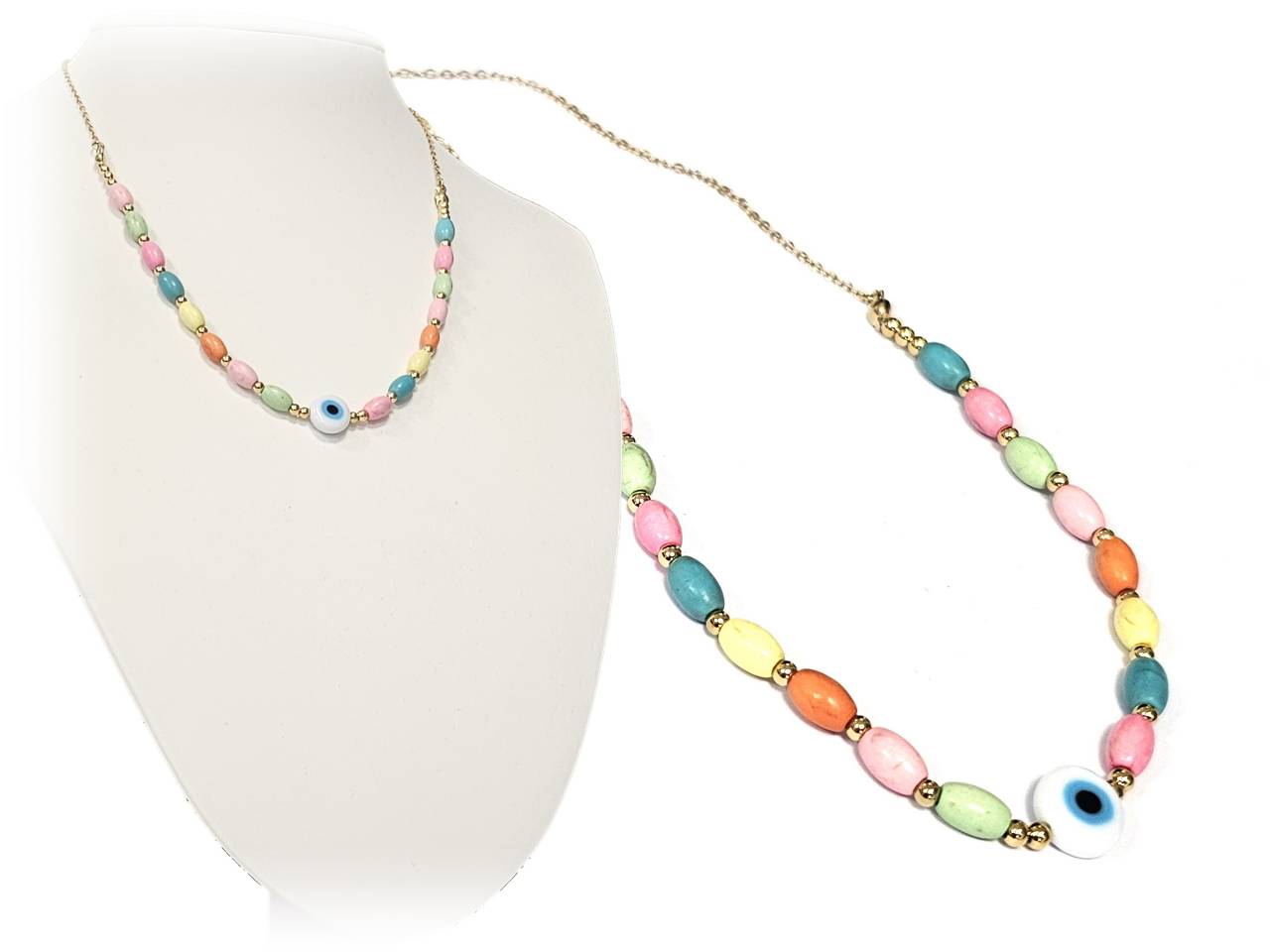 Κολιέ Ατσάλι 316L, αλυσίδα με μάτι και διάφορες πέτρες σε χρώμα Χρυσαφί