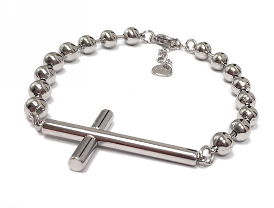 Βραχιόλι Ατσάλι 316L, αλυσίδα με σταυρό σε χρώμα Ασημί